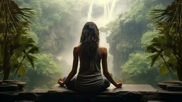 meditating outdoors surrounded by nature beauty photo