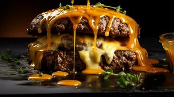 melting cheddar on grilled beef burger meal photo