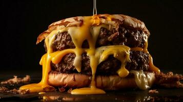 melting cheddar on grilled beef burger meal photo