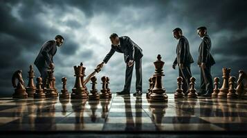 men battle on chess board teamwork stands out photo