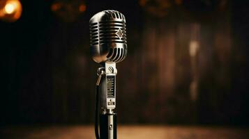 microphone on chrome stand in performance space photo