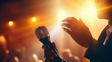 micrófono en etapa cantante realiza rock música foto