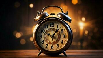 midnight countdown old fashioned alarm clock symbolizes photo