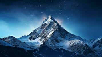 milky way glows above mountain peak at dusk photo