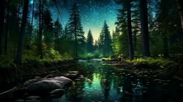 milky way illuminates tranquil forest at dusk photo