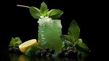 mint leaf garnish on gourmet dessert fresh fruit cocktail photo