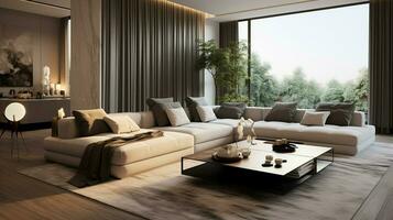 modern apartment with comfortable sofa and elegant decor photo