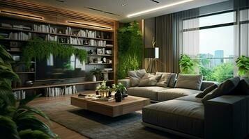 modern apartment with elegant decor comfortable furniture photo