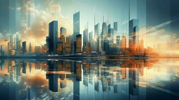 modern architecture shapes futuristic cityscape reflecting photo