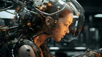 modern cyborg engineer designs futuristic robotic machine photo