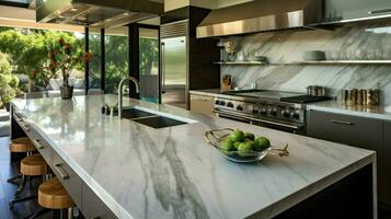 modern domestic kitchen design with elegant marble photo