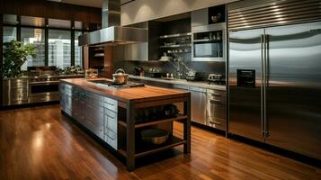 modern domestic kitchen with clean stainless steel equipment photo