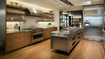 modern domestic kitchen with clean stainless steel equipment photo