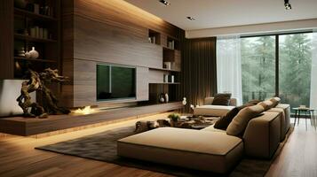 modern domestic room with elegant wood design photo