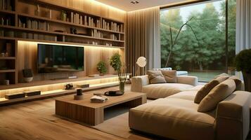 modern domestic room with elegant wood design photo