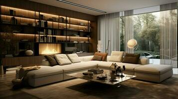 modern elegance illuminates comfortable living room decor photo