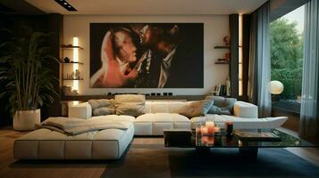 modern elegance illuminates comfortable living room decor photo