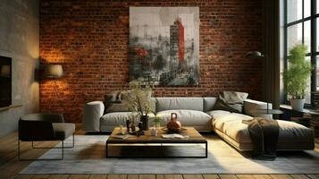 modern elegance in a domestic room with brick wall decor photo