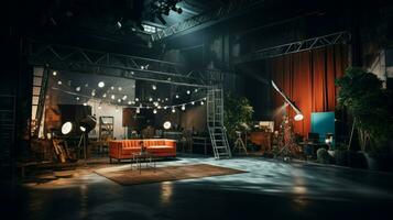 modern film studio illuminated by strobe light photo