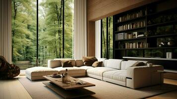 modern home interior with comfortable sofa and window photo