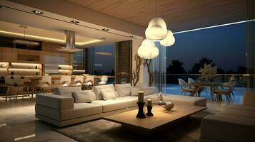 modern home interior with elegant decoration and lighting photo