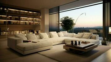 modern indoor living room with comfortable sofa photo