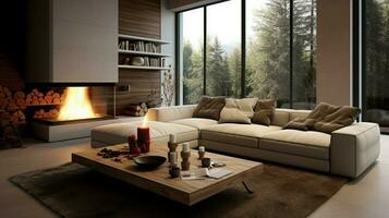 modern indoor living room with comfortable sofa photo