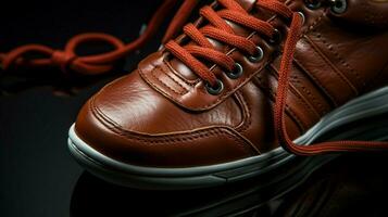 moderno cuero Deportes zapato desatado Cordon de zapato primer plano foto