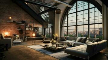 modern loft apartment with elegant lighting design photo