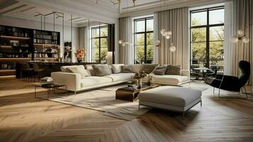 modern luxury apartment with bright hardwood flooring photo