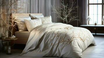 modern luxury bedding with cozy lighting and elegance photo