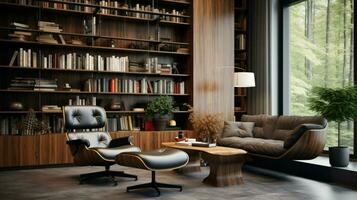 modern luxury home library with comfortable armchair photo