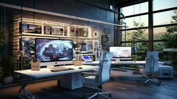 modern office design with computer equipment inside photo