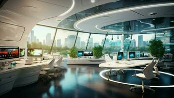 modern office design with computer technology success photo