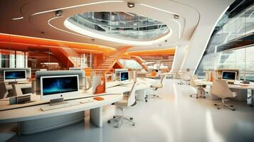 modern office design with computer technology success photo