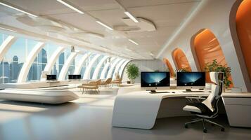 modern office design with computer technology success photo