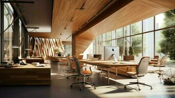 modern office space with comfortable wooden chairs photo