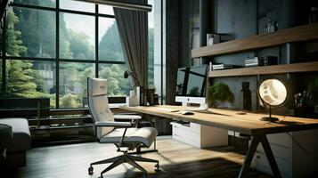 modern office with comfortable chair and desk photo