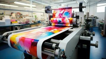 modern printing press creates colorful documents indoors photo