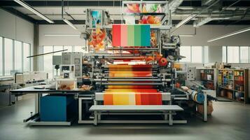 modern printing press creates colorful documents indoors photo