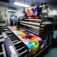 modern printing press produces multi colored printouts photo