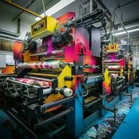 modern printing press produces multi colored printouts photo