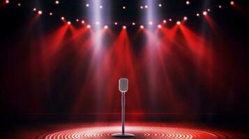 modern spotlight illuminates microphone on stage theater photo