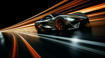 modern sports car speeds through dark curve photo