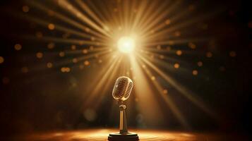modern spotlight illuminates microphone on stage theater photo