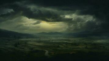 moody sky over landscape with ominous atmosphere photo