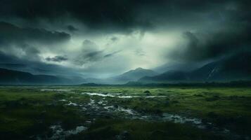 moody sky over landscape with ominous atmosphere photo
