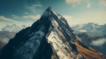 mountain peak in view from flying drone photo