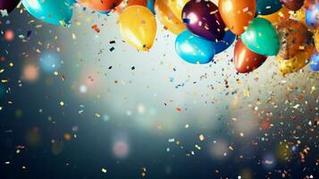 multi colored balloons fly amidst fun abstract confetti photo