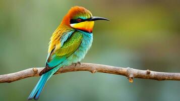 multi colored bee eater perching on branch outdoors photo